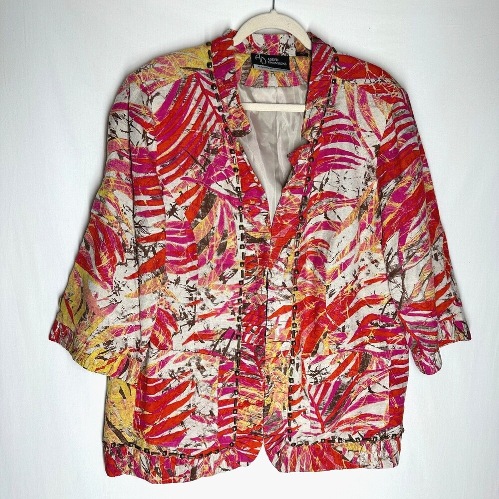 NWT Catherines Added Dimensions Blazer Jacket Size 1X Colorful Linen Blend
